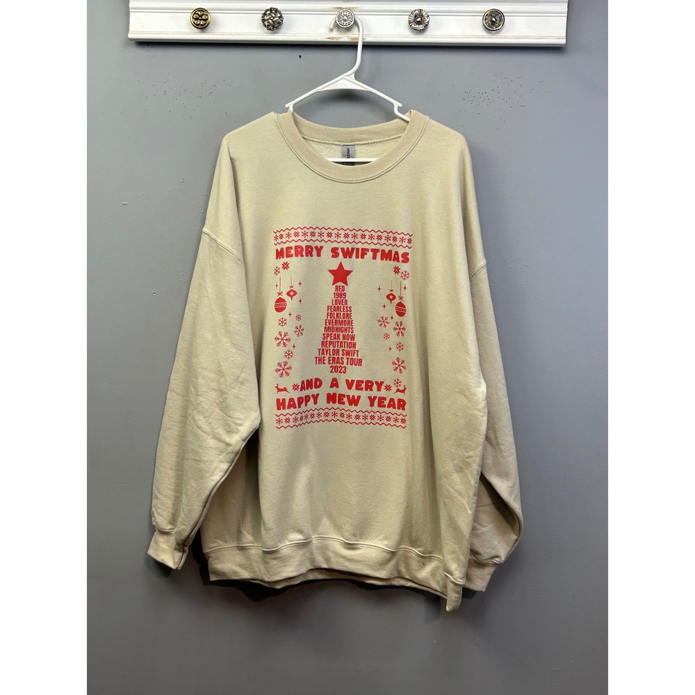 Taylor Swift Sweatshirt 2XL Tan Merry Swiftmas Eras Tour 2023 Graphic Pullover